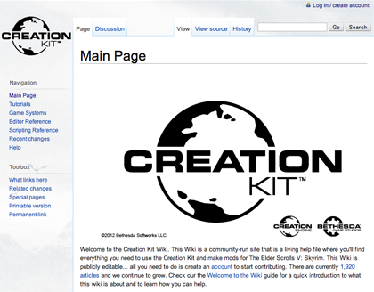 Creation Kit Wiki、Main PageのSS